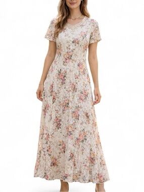 Vintage Starina Petite Floral Lace Maxi Dress Cottagecore Romantic Size M